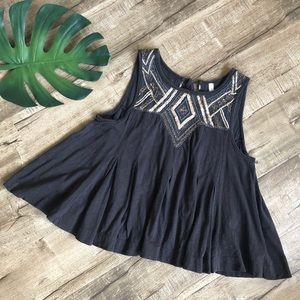 Free People Dark Gray Beaded Tie Back Swing Top XS